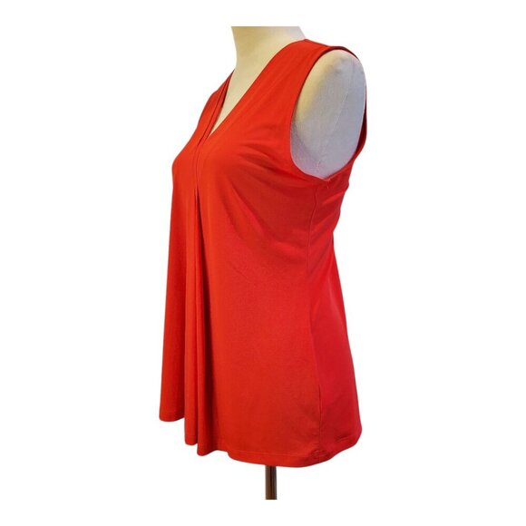 DANA BUCHMAN SZ M Bright Red Sleeveless Pleat Front Stretch Knit Top - Picture 5 of 7